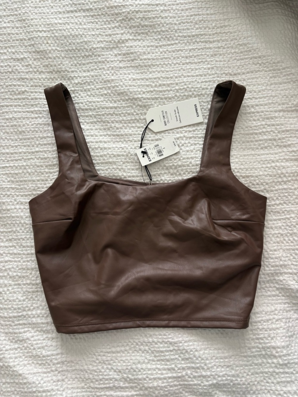 Express Chocolate Brown Faux Leather Crop Tank
